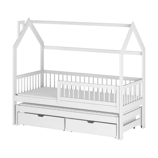 Pago Trundle Wooden Single Bed In White