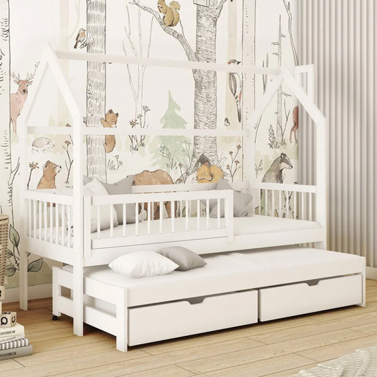 Pago Trundle Wooden Single Bed In White