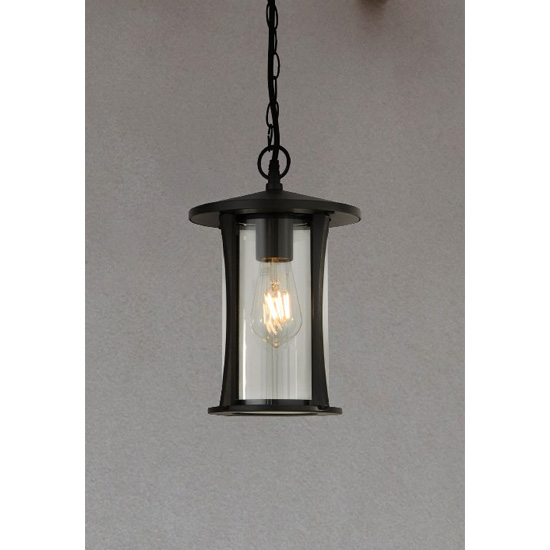 Photo of Pagoda outdoor ceiling pendant light in black with clear glass