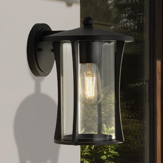 Photo of Pagoda outdoor wall light in black with clear glass