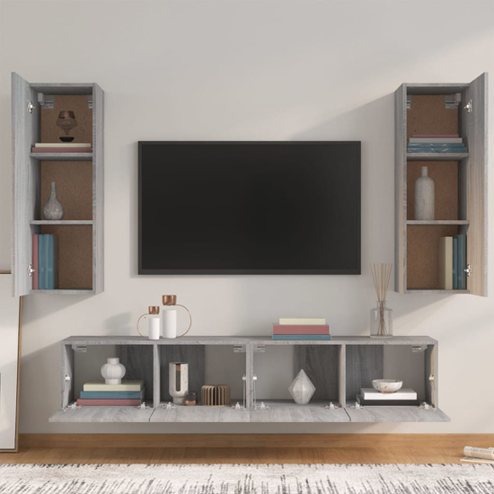 Paidi Wooden Living Room Furniture Set In Grey Sonoma Oak