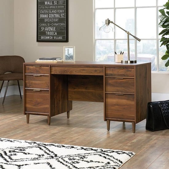 Palais Wooden Computer Desk In Walnut With 6 Drawers