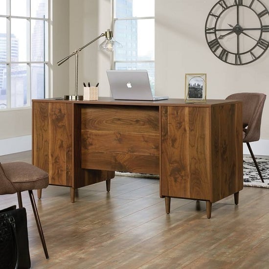 Palais Wooden Computer Desk In Walnut With 6 Drawers