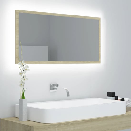 Product photograph of Palatka Bathroom Mirror In Sonoma Oak With Led Lights from Furniture in Fashion