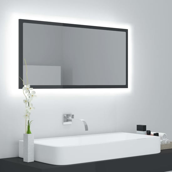 Photo of Palatka gloss bathroom mirror in grey with led lights