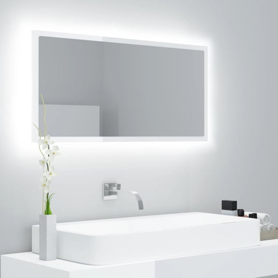 Product photograph of Palatka Gloss Bathroom Mirror In White With Led Lights from Furniture in Fashion