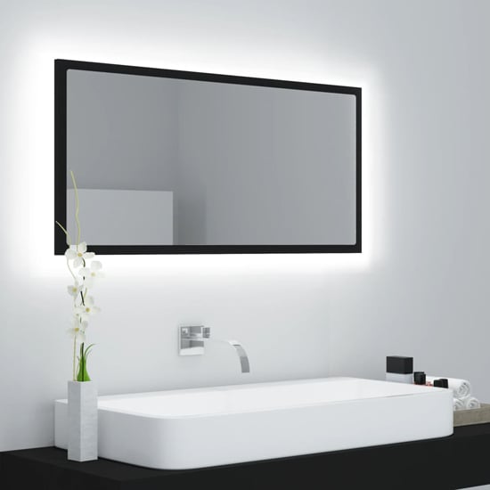 Product photograph of Palatka Wooden Bathroom Mirror In Black With Led Lights from Furniture in Fashion