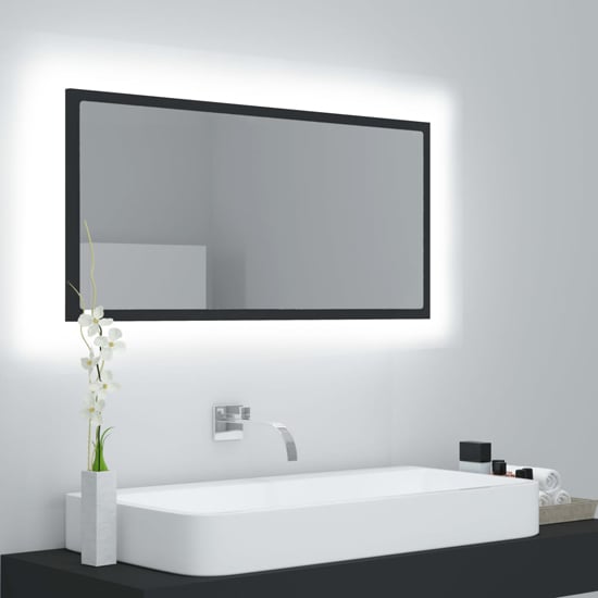 Photo of Palatka wooden bathroom mirror in grey with led lights
