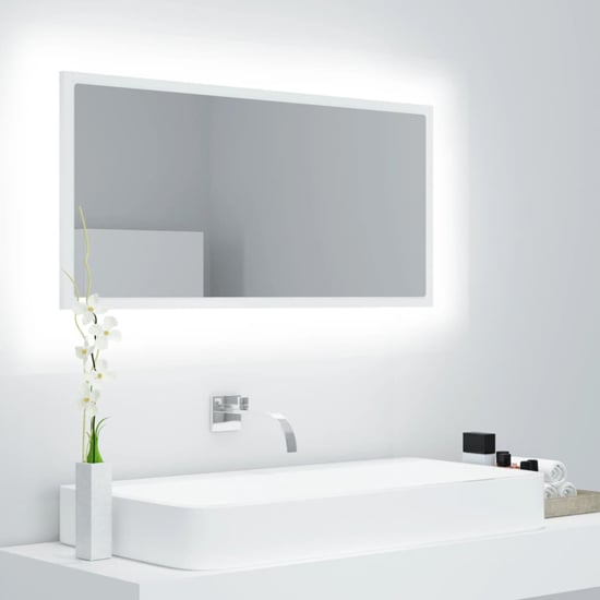 Product photograph of Palatka Wooden Bathroom Mirror In White With Led Lights from Furniture in Fashion