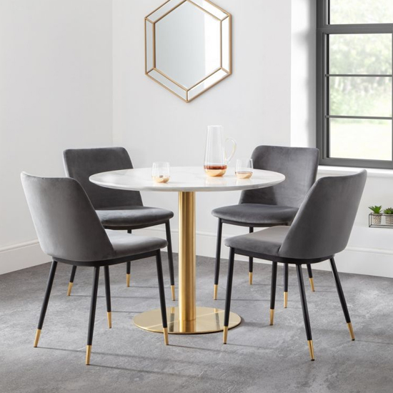 Pahana Round Wooden Dining Table In White Marble Effect