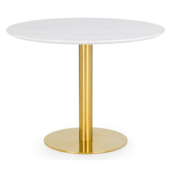 Photo of Pahana round wooden dining table in white marble effect