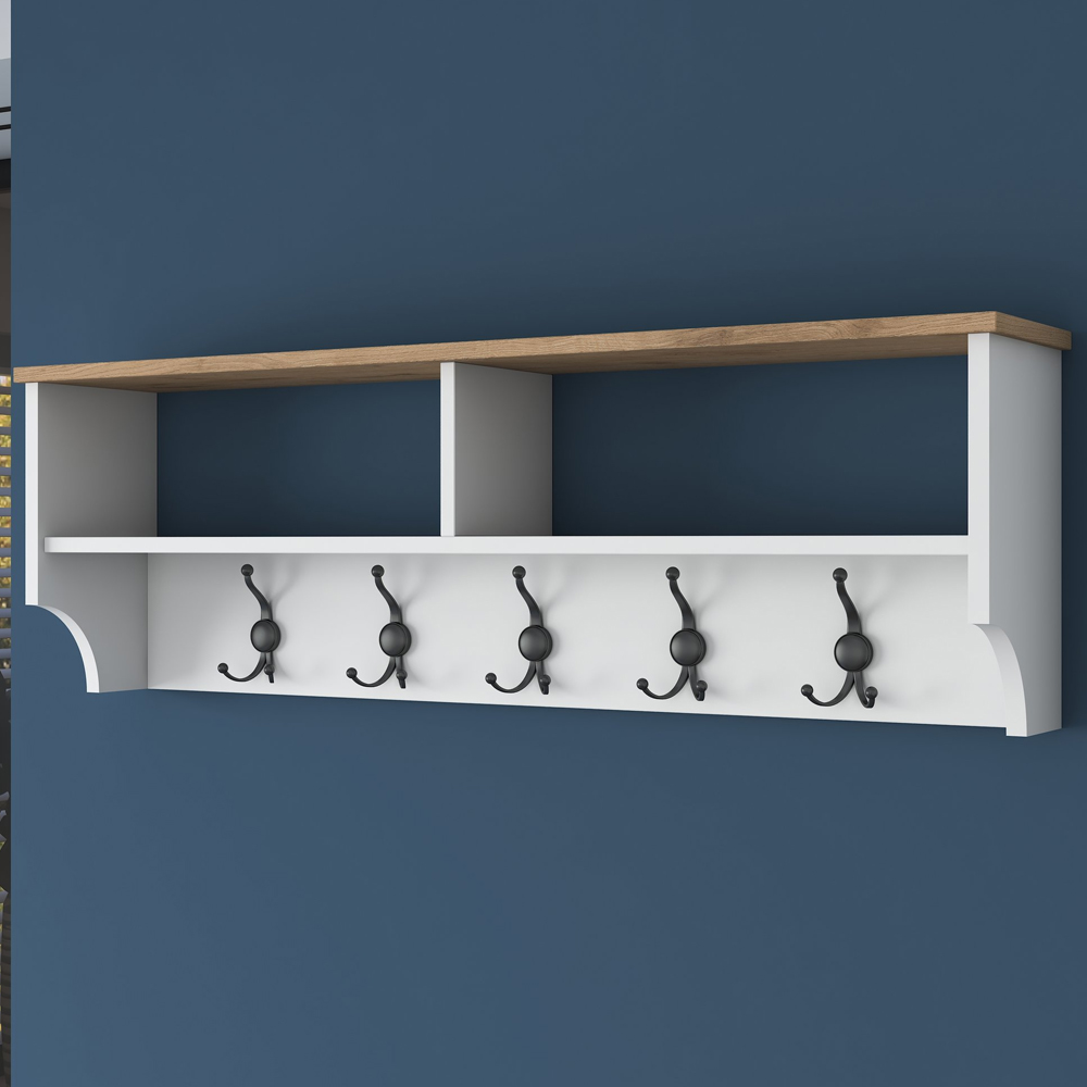 Palero Rectangular Wooden Coat Rack in White and Walnut