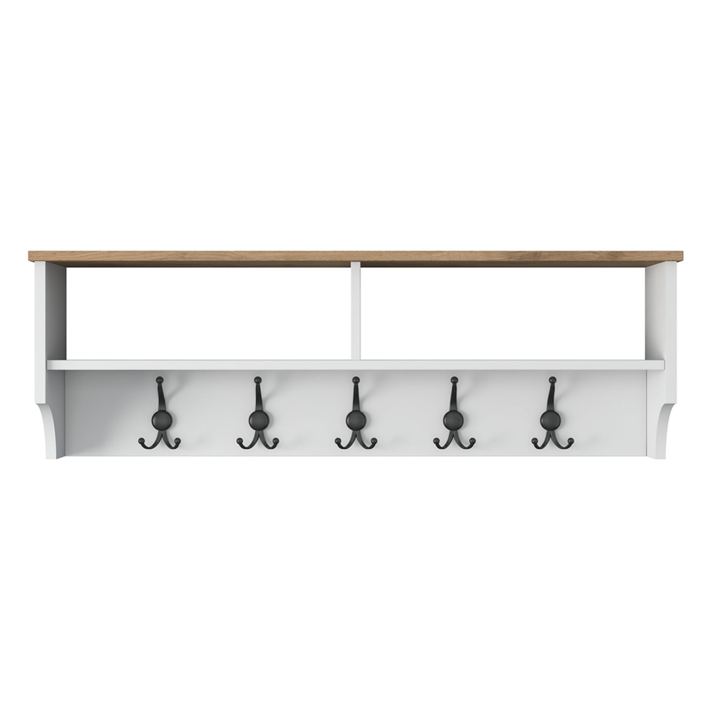 Palero Rectangular Wooden Coat Rack in White and Walnut