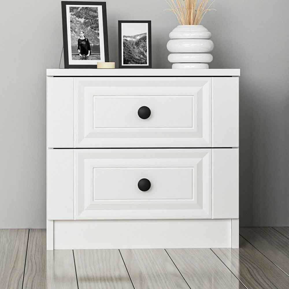 Palero Wooden Bedside Cabinet With 2 Drawers in White