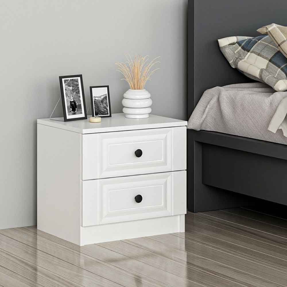 Palero Wooden Bedside Cabinet With 2 Drawers in White