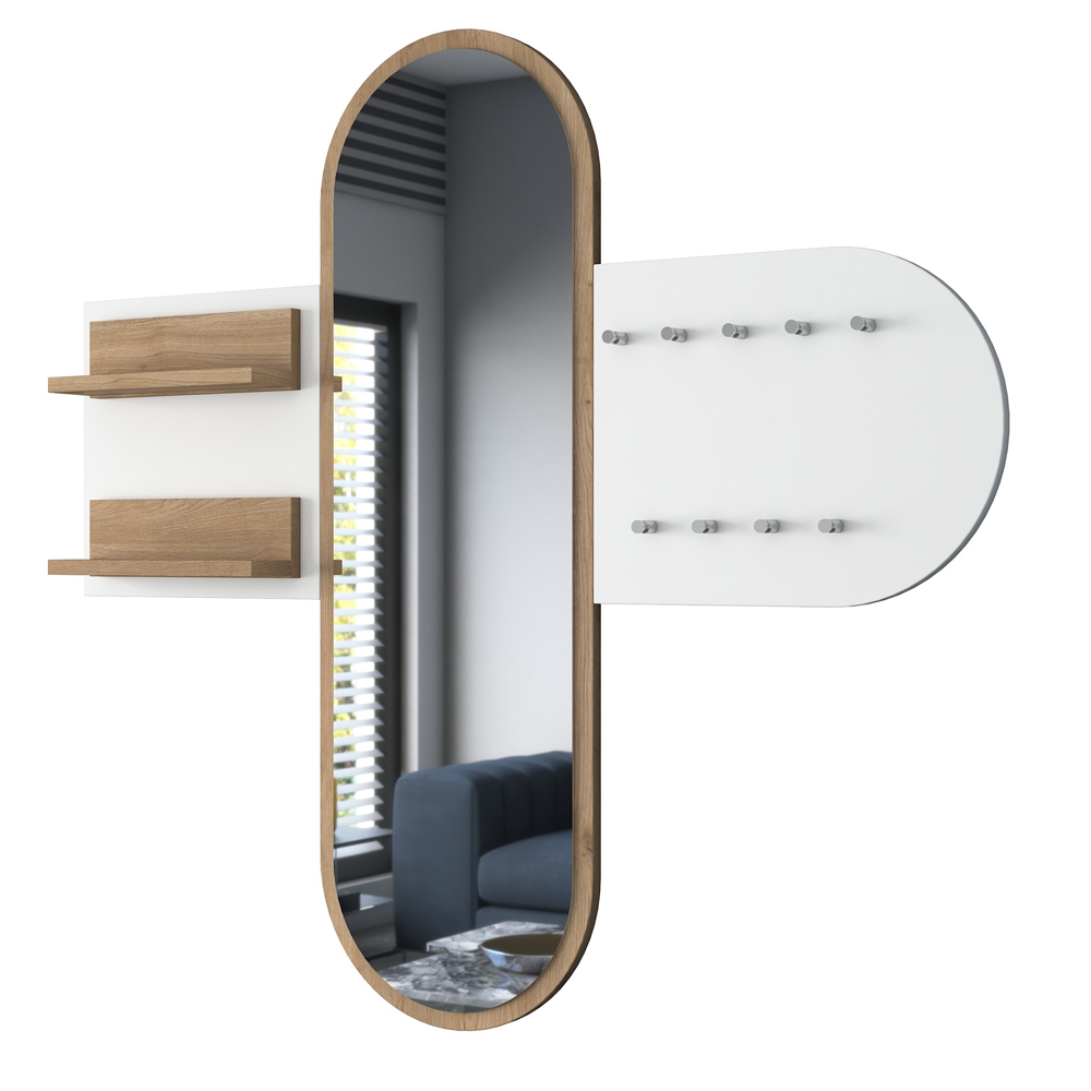 Palero Wooden Coat Rack with Mirror in White and Walnut
