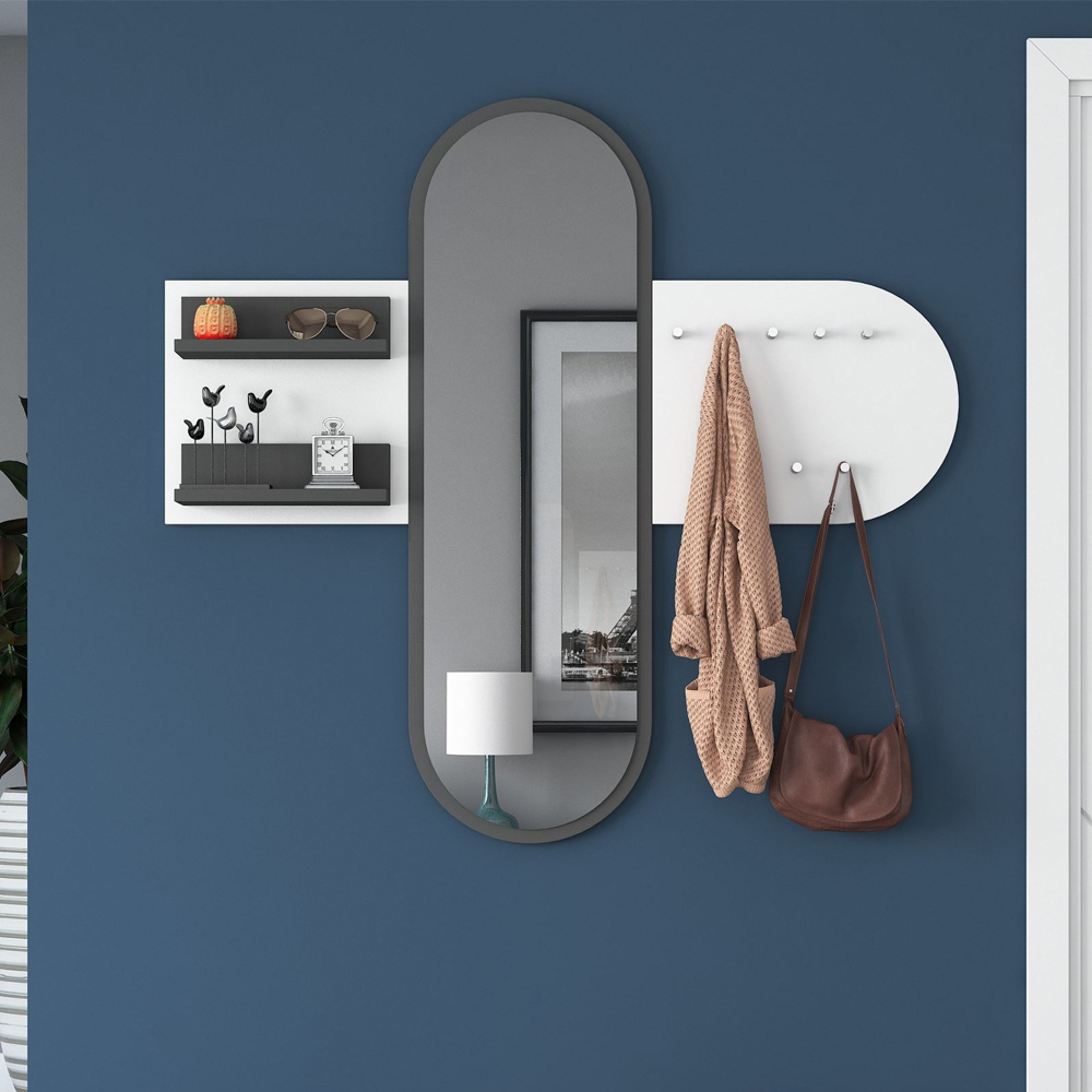 Palero Wooden Coat Rack with Mirror in White