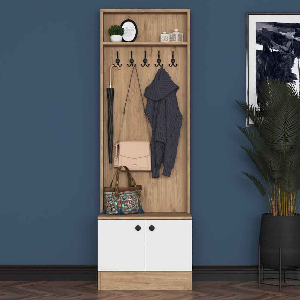 Palero Wooden Hallway Coat Stand with 2 Doors in White and Walnut