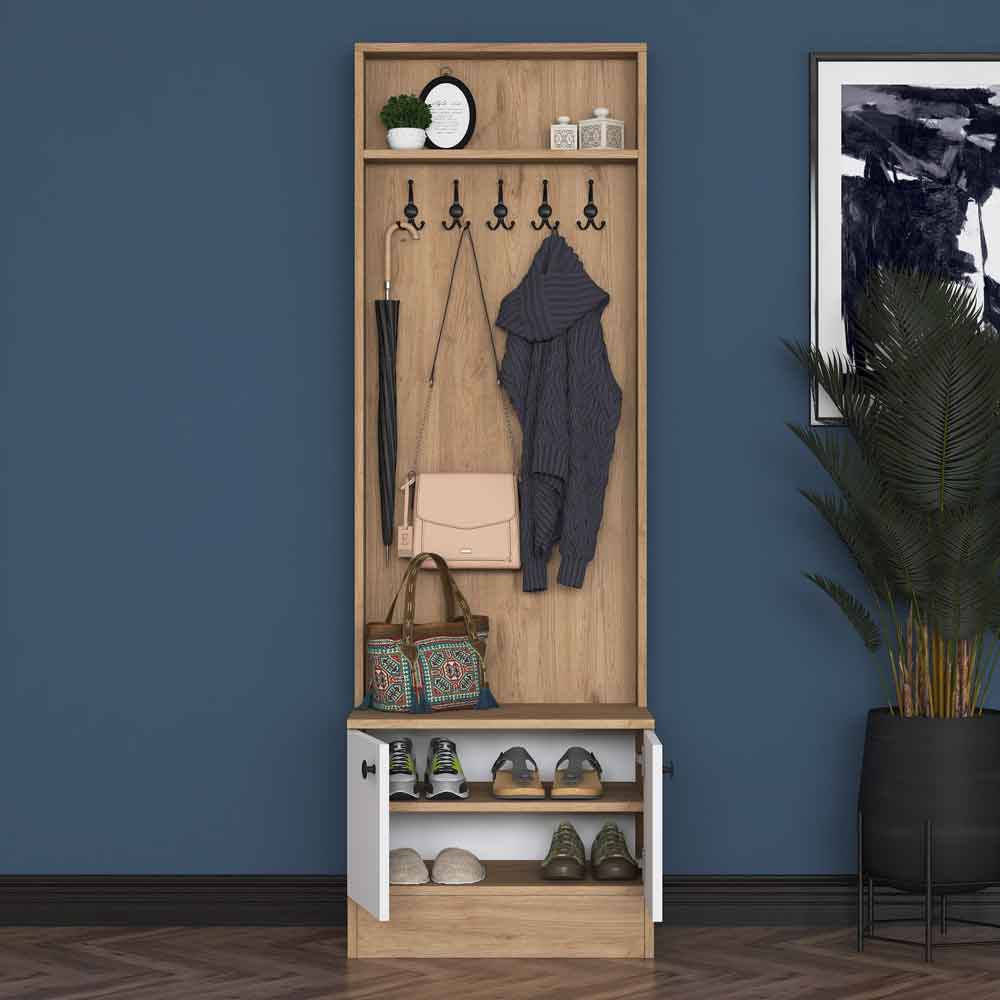 Palero Wooden Hallway Coat Stand with 2 Doors in White and Walnut