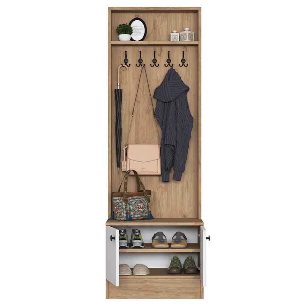 Palero Wooden Hallway Coat Stand with 2 Doors in White and Walnut