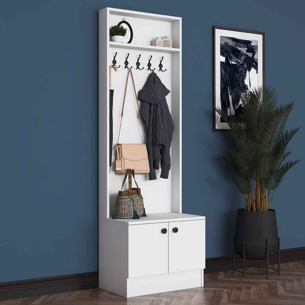 Palero Wooden Hallway Coat Stand with 2 Doors in White
