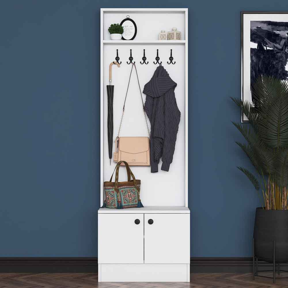 Palero Wooden Hallway Coat Stand with 2 Doors in White