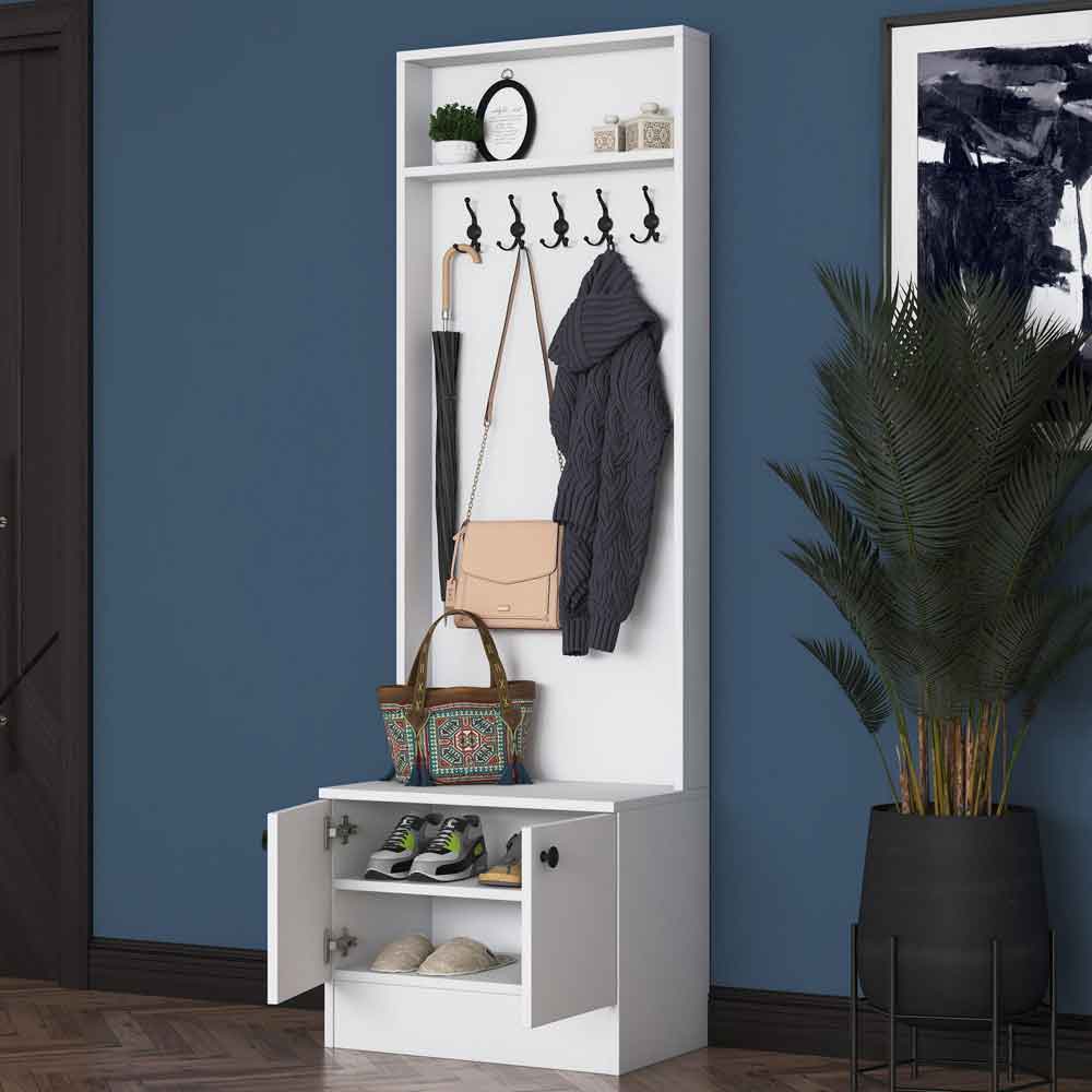 Palero Wooden Hallway Coat Stand with 2 Doors in White