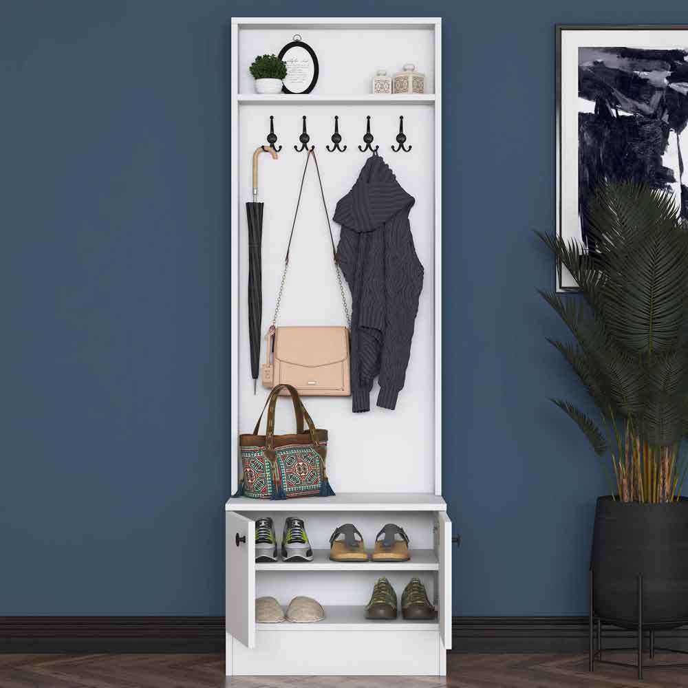 Palero Wooden Hallway Coat Stand with 2 Doors in White
