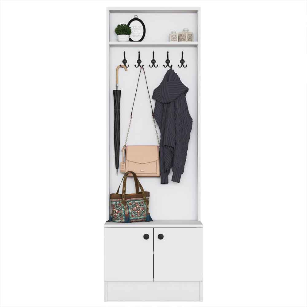 Palero Wooden Hallway Coat Stand with 2 Doors in White