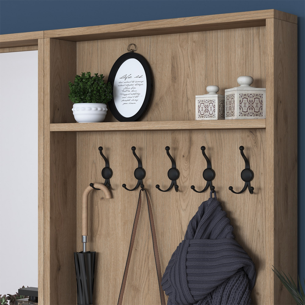 Palero Wooden Hallway Furniture with Coat Rack and Mirror in White Walnut