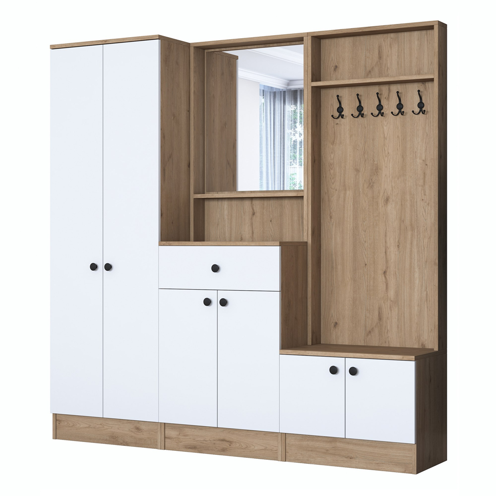 Palero Wooden Hallway Furniture with Coat Rack and Mirror in White Walnut