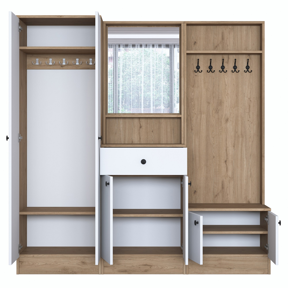 Palero Wooden Hallway Furniture with Coat Rack and Mirror in White Walnut