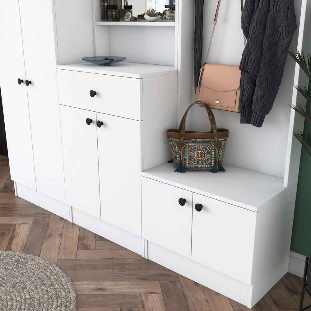 Palero Wooden Hallway Furniture with Coat Rack and Mirror in White