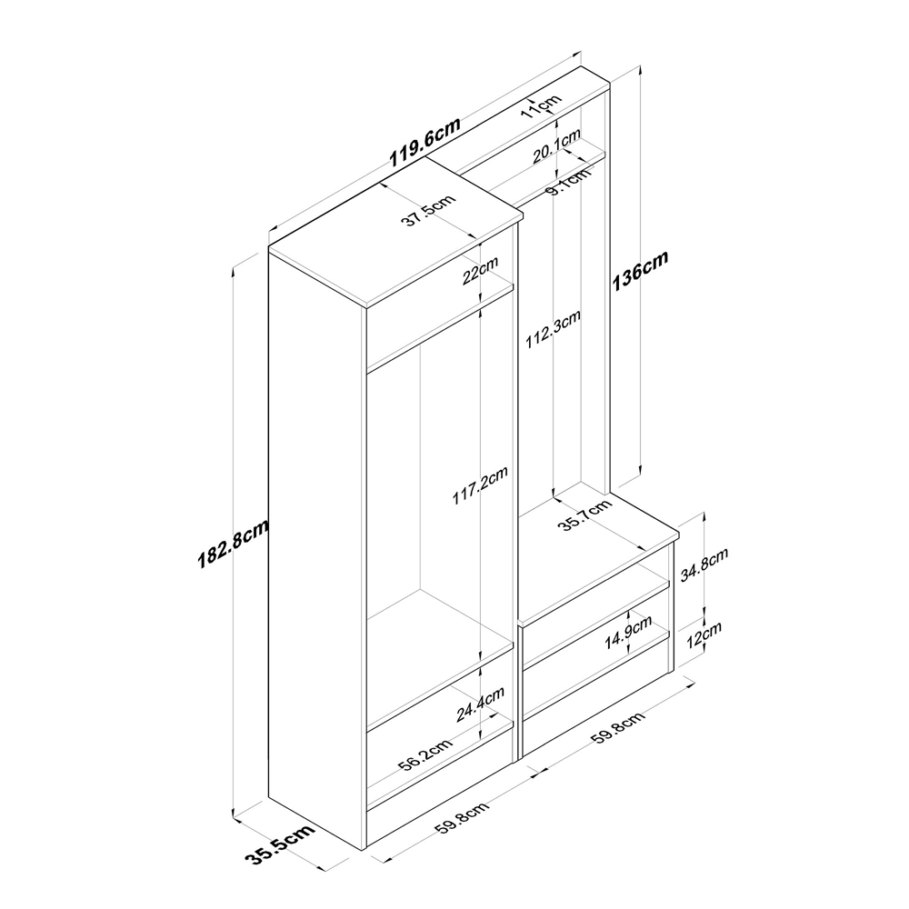 Palero Wooden Hallway Furniture with Coat Rack in White and Walnut
