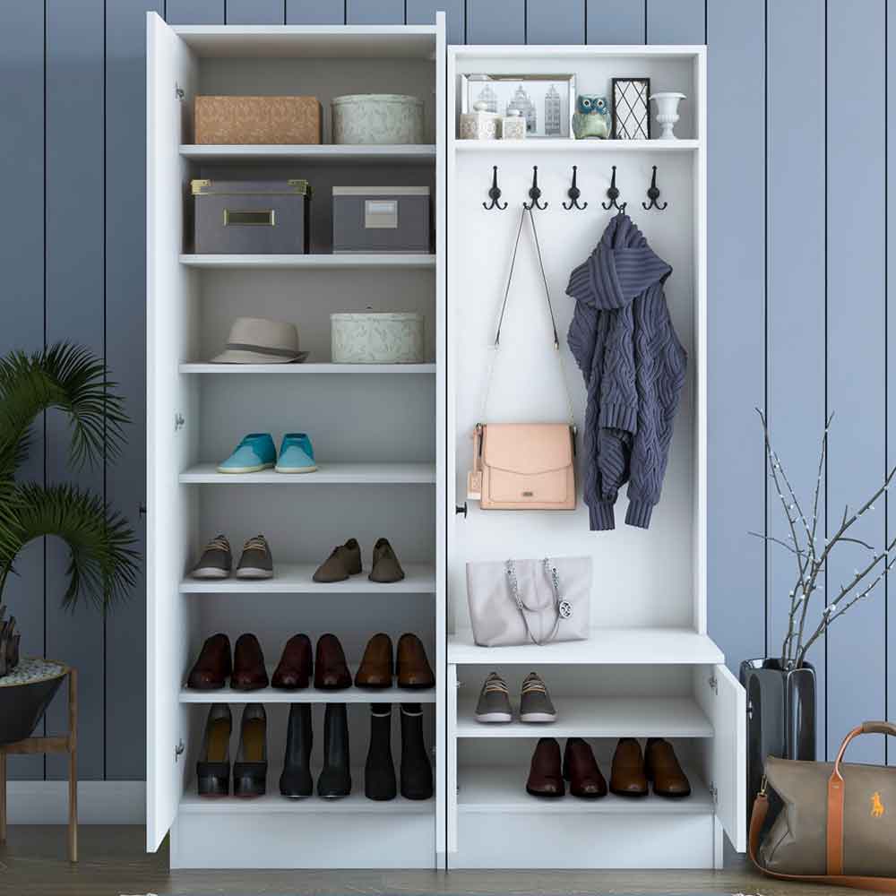 Palero Wooden Hallway Furniture with Coat Rack in White