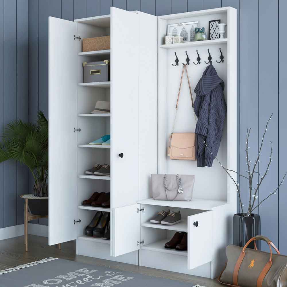Palero Wooden Hallway Furniture with Coat Rack in White