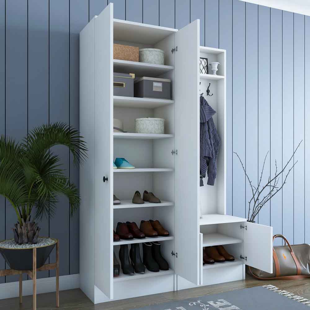 Palero Wooden Hallway Furniture with Coat Rack in White