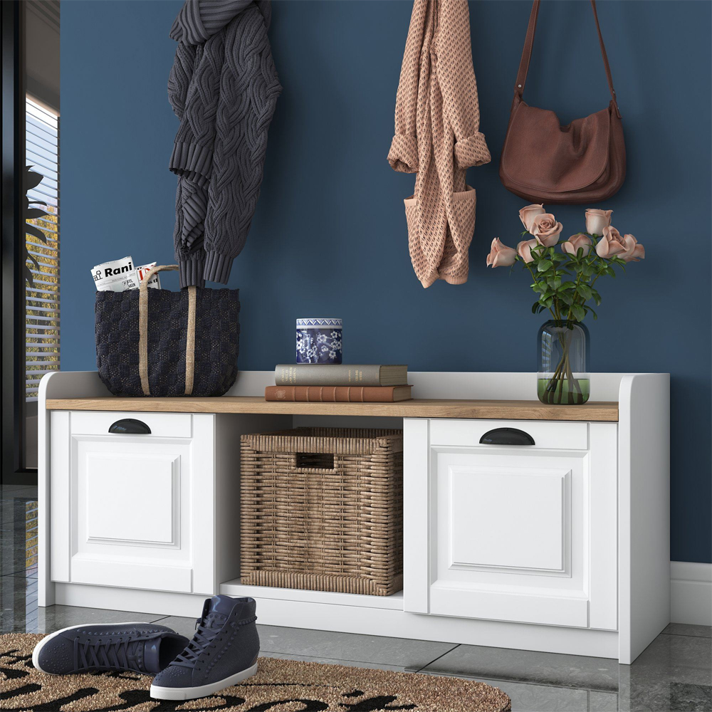 Palero Wooden Shoe Storage Cabinet Coat Rack in White Walnut