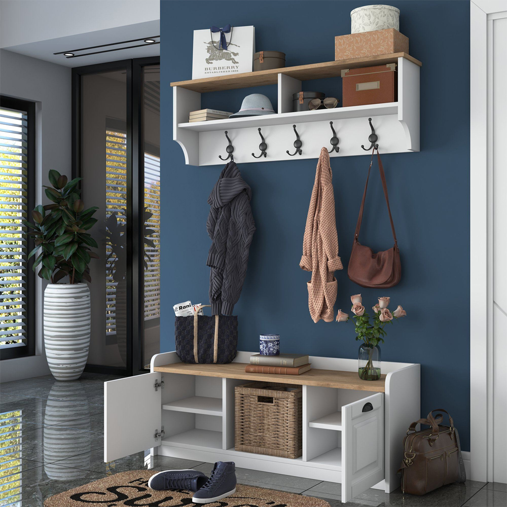 Palero Wooden Shoe Storage Cabinet Coat Rack in White Walnut