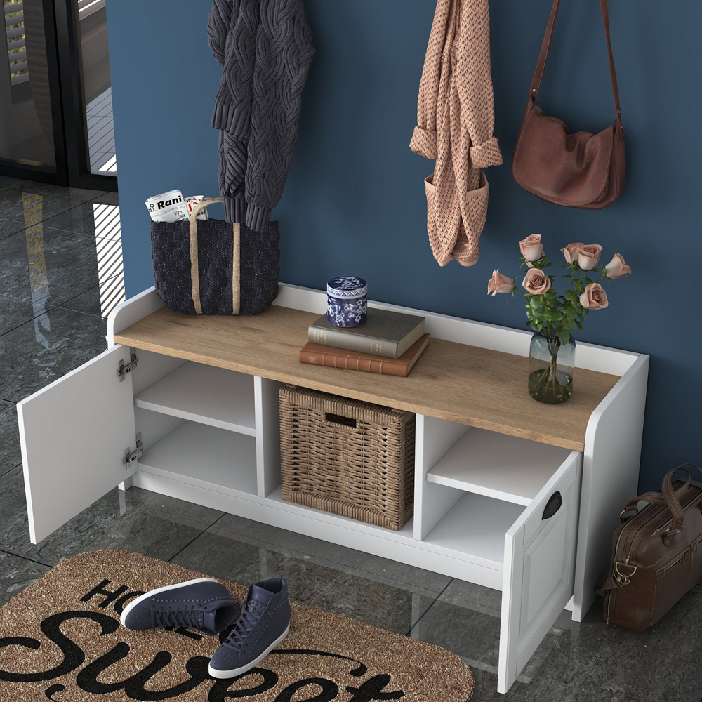 Palero Wooden Shoe Storage Cabinet Coat Rack in White Walnut