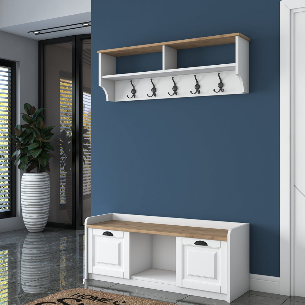 Palero Wooden Shoe Storage Cabinet Coat Rack in White Walnut