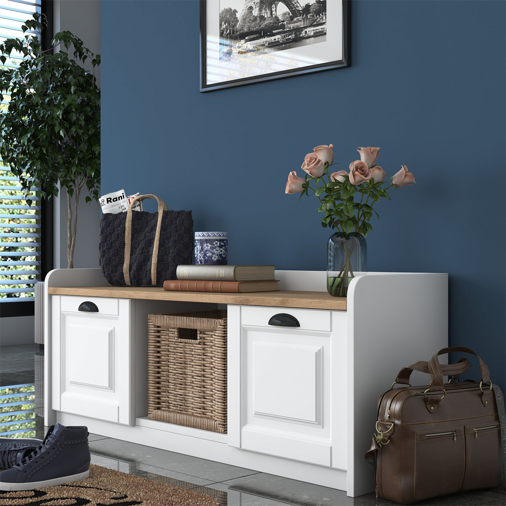 Palero Wooden Shoe Storage Cabinet with Bench in White and Walnut