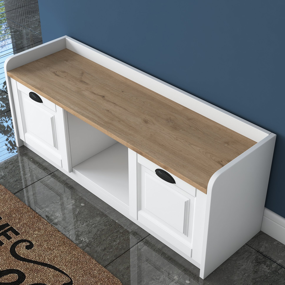Palero Wooden Shoe Storage Cabinet with Bench in White and Walnut