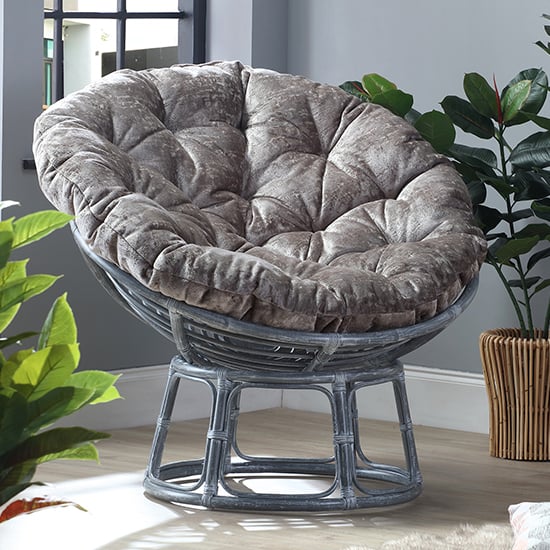Read more about Palhoca rattan accent chair in grey with silver velour cushion