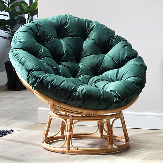 Product photograph of Palhoca Rattan Accent Chair In Natural With Velvet Green Cushion from Furniture in Fashion