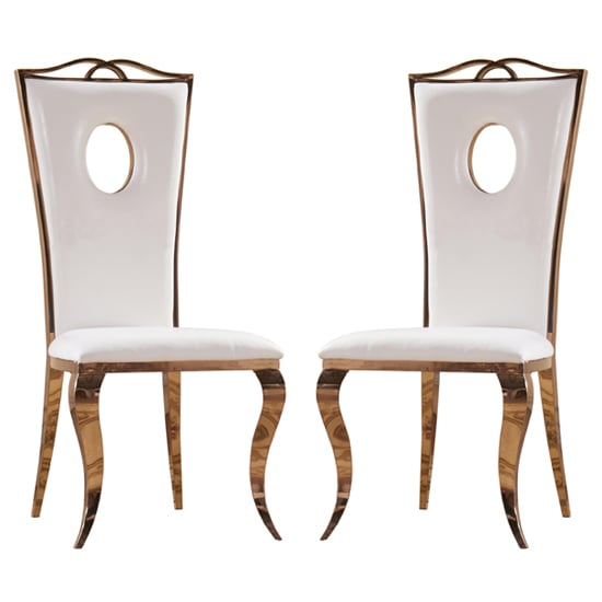 Photo of Palila white pu dining chairs with rose gold legs in pair