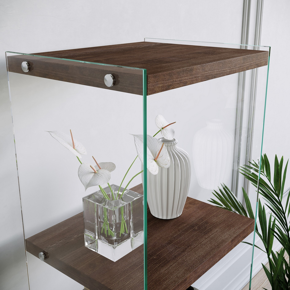 Palladio Walnut Pine Solid Wood Bookcase with Glass Frame