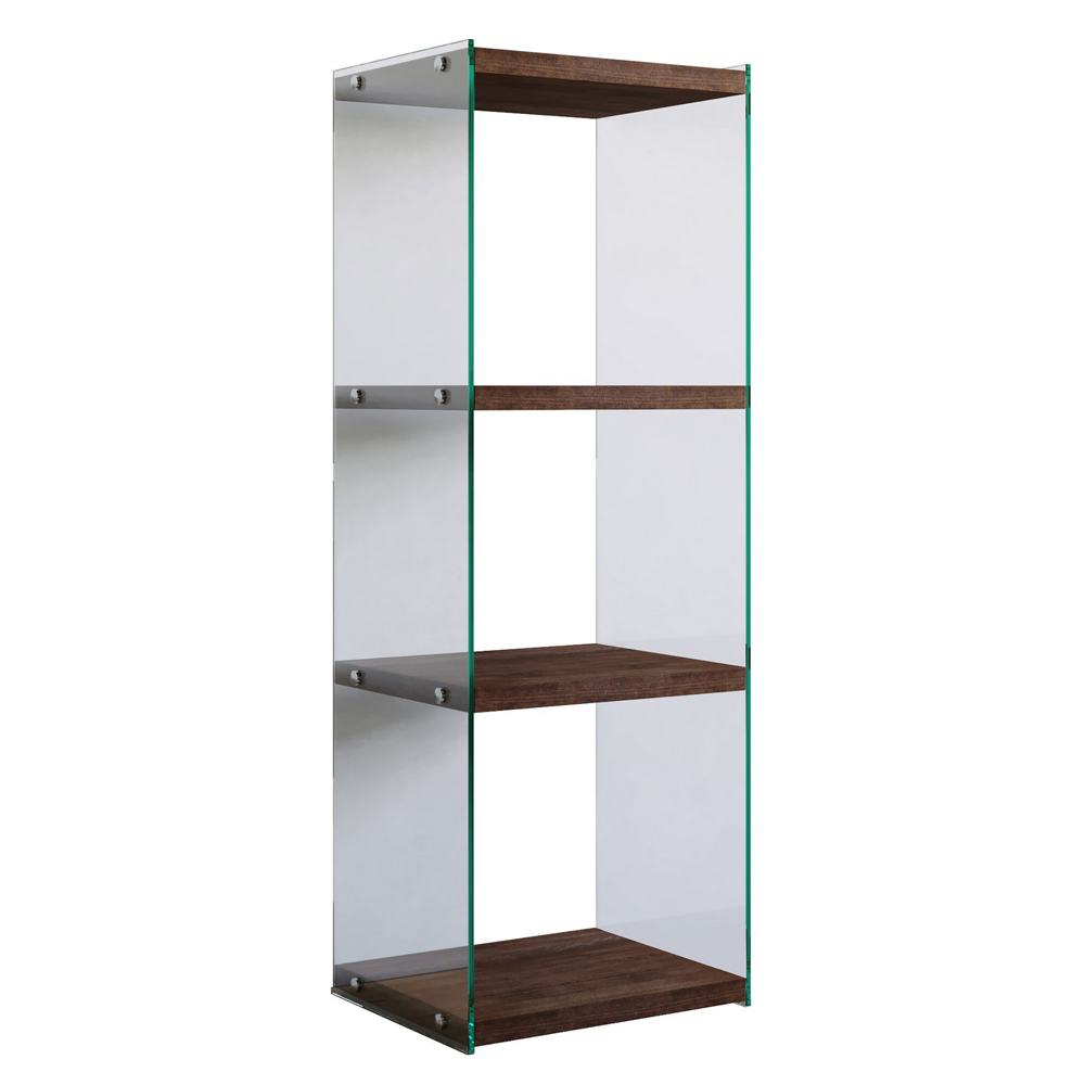 Palladio Walnut Pine Solid Wood Bookcase with Glass Frame