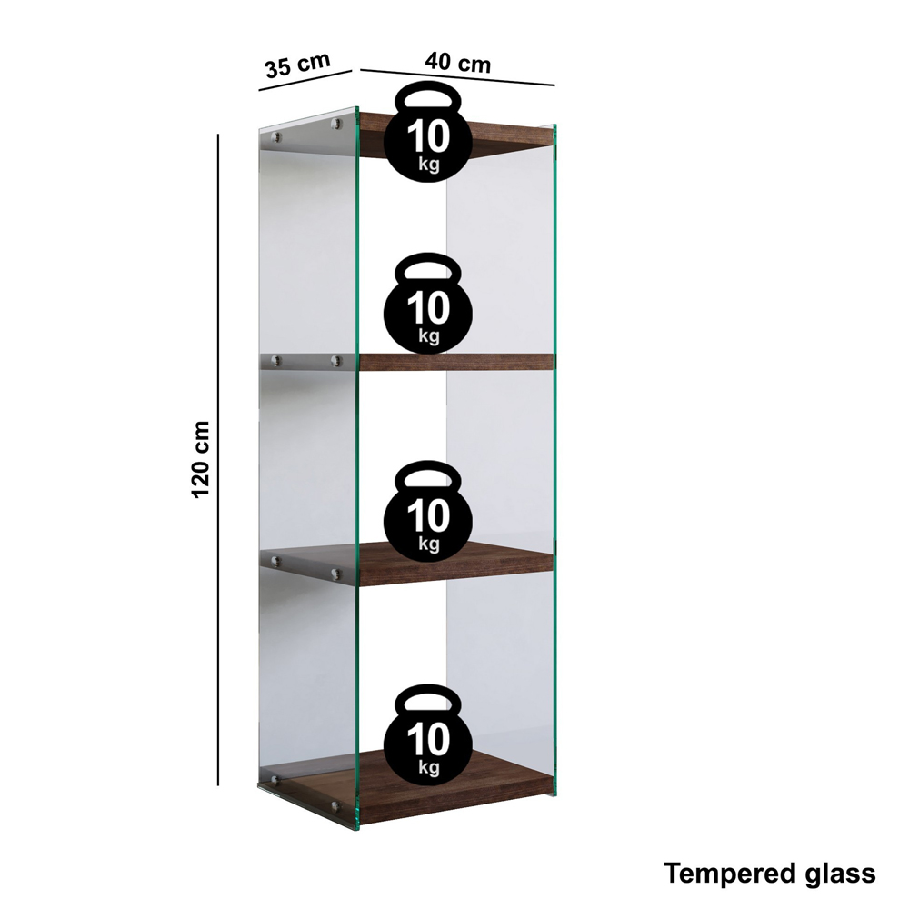 Palladio Walnut Pine Solid Wood Bookcase with Glass Frame