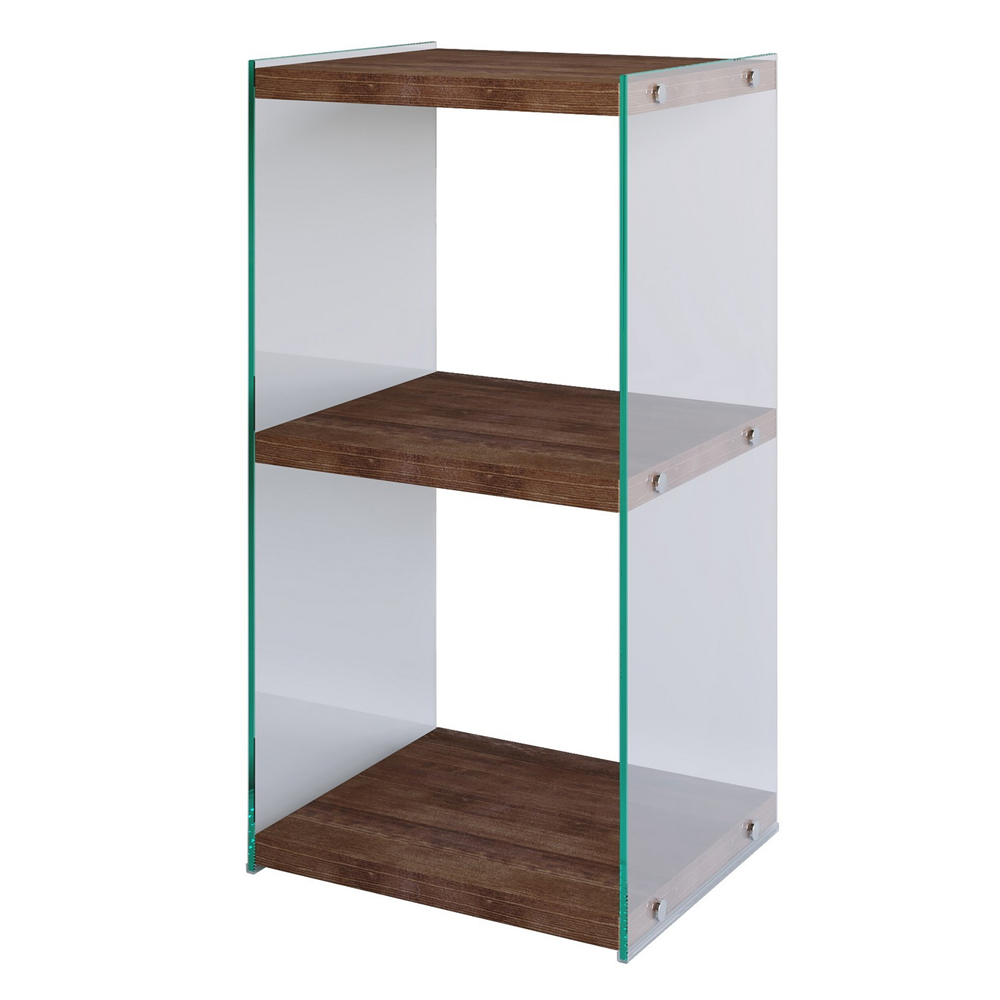 Palladio Walnut Pine Solid Wood Side Table with Glass Frame